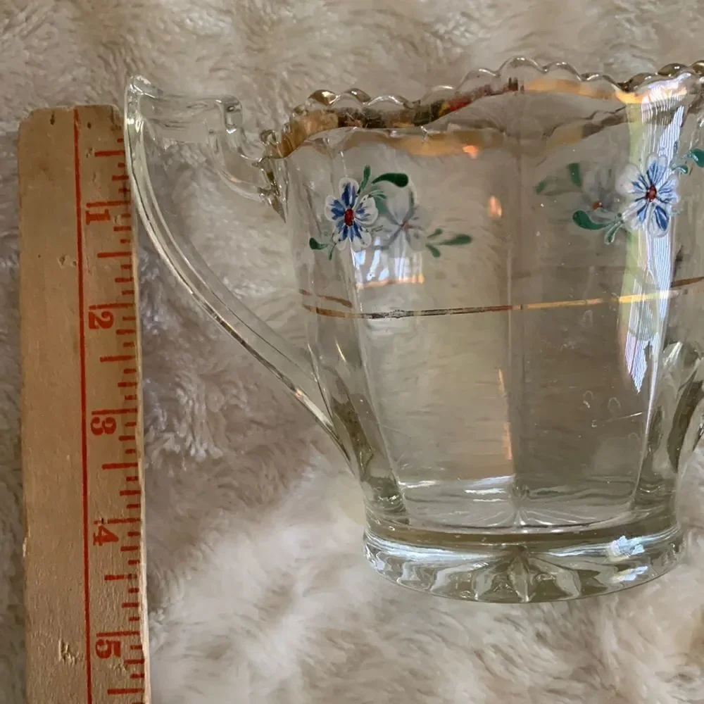 Sugar Bowl Crystal Gold Leaf  Heavy Glass Hand Painted Vintage